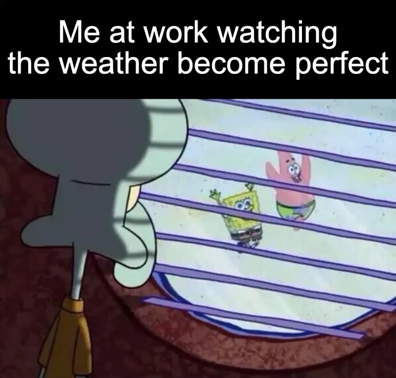 Perfect weather, wrong time: Me at work watching the weather become perfect